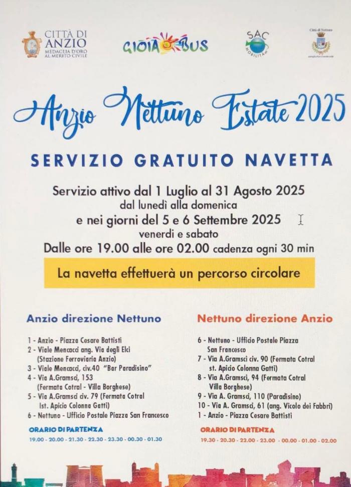 Navetta gratuita Anzio Nettuno